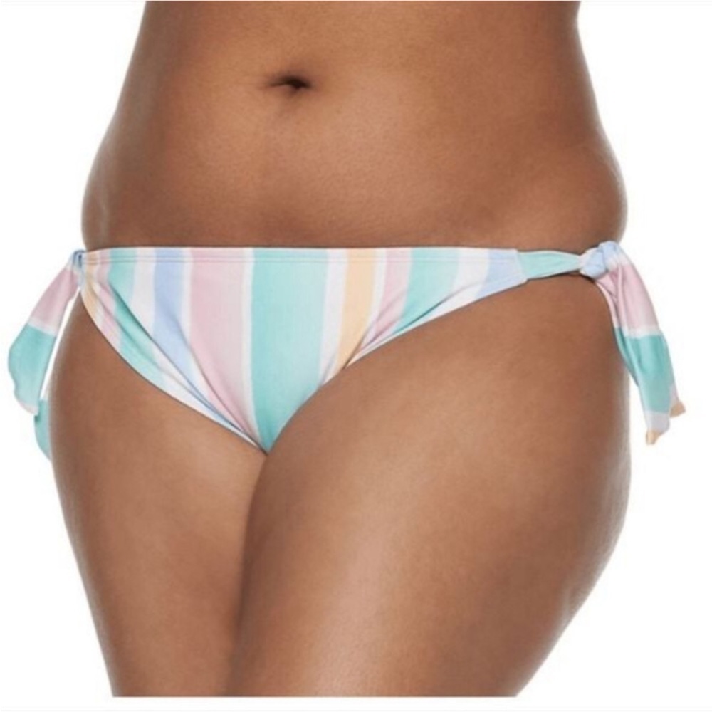 SO bikini bottoms Woman’s 1X midrise hipster  stripes side ties